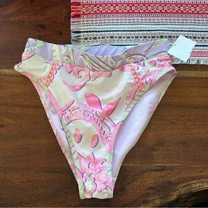 River Island Swim Bikini Bottom Lilac Paisley Print Pink Pattern NWT US Size 4